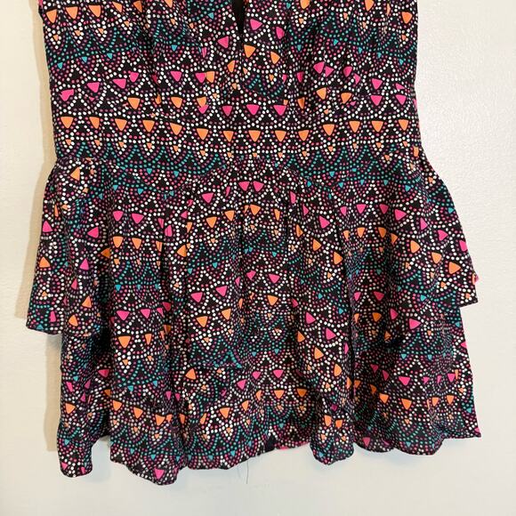 Nanette Lepore Top Womens 2 Black Multi Sleeveless V Neck Blouse Silk Geometric - Picture 5 of 9